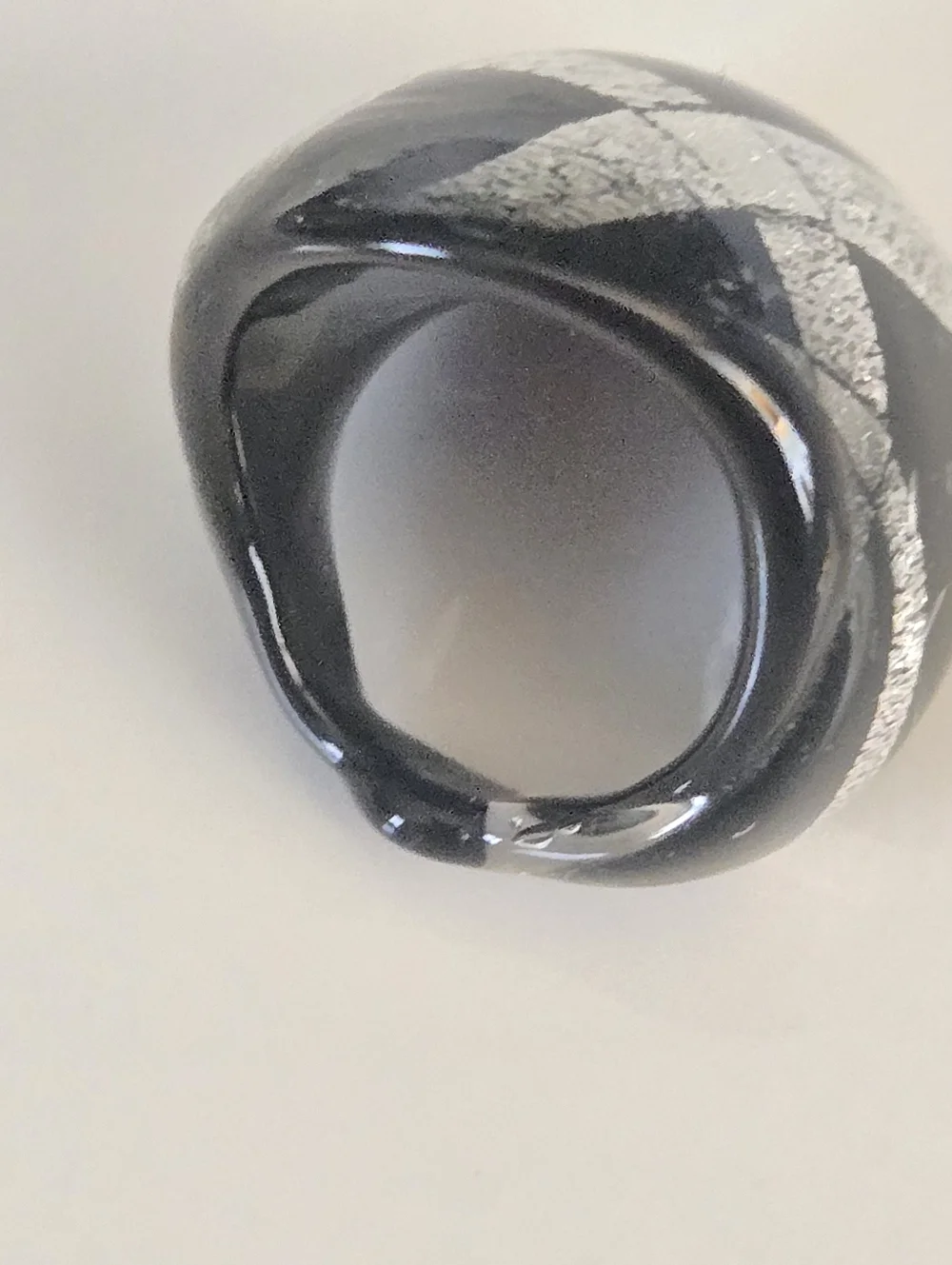 Chunky Black Silver Acrylic Statement Ring Size 7 Artisan Modern